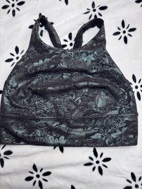 lululemon Floral Racerback Sport Bra Metallic Mint Green on Black